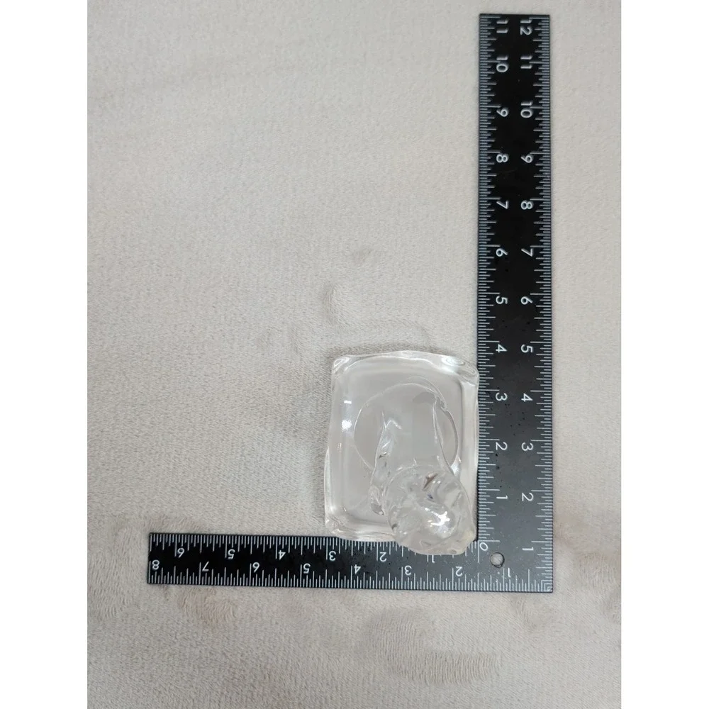 Vintage Clear Art Glass‎ Cat Figurine on Frosted Base Crystal Style Paperweight